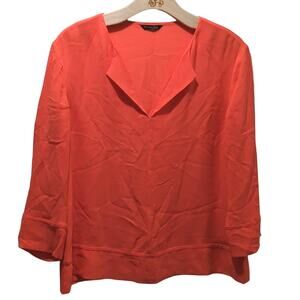 Massimo Dutti Mulberry Silk V-Neck 3/4 Sleeve Dressy Blouse Orange Womens Size 8